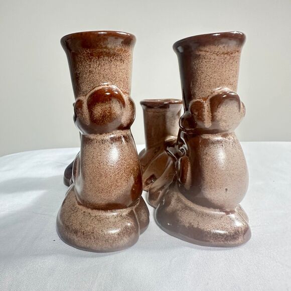 Frankoma Vintage Ceramic 304 Prairie Brown Double Candle Holder Set Of 2 - Picture 4 of 11